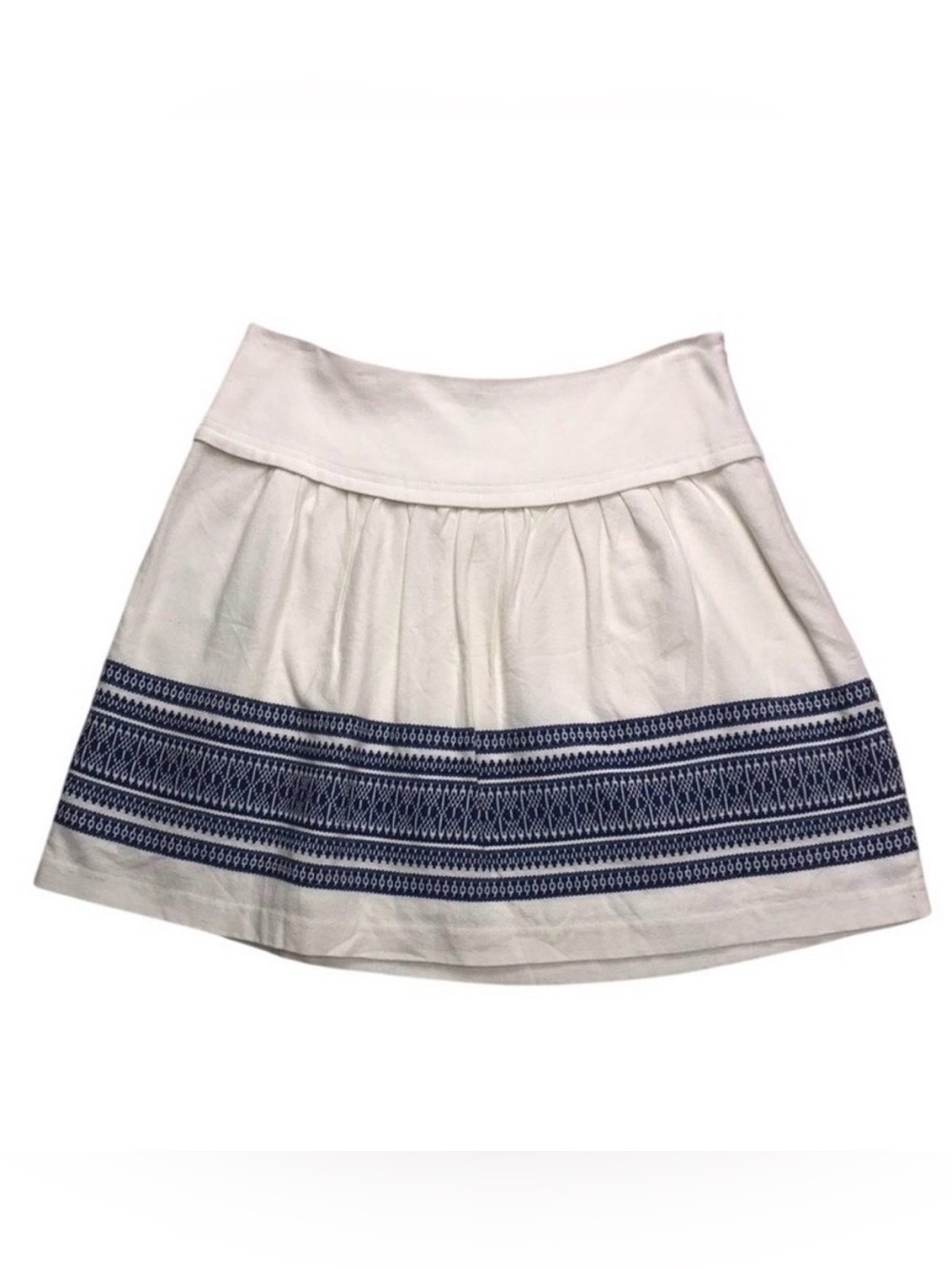 Madewell White Mini Skirt with Navy Embroidered Border